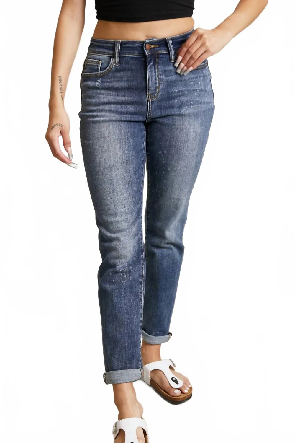 Bleach Splash Boyfriend Jeans In Dark