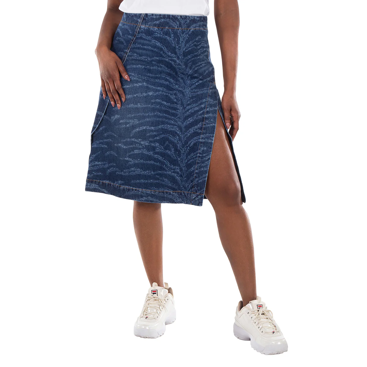 Stella McCartney Tiger Pattern High-Rise Denim Midi Skirt