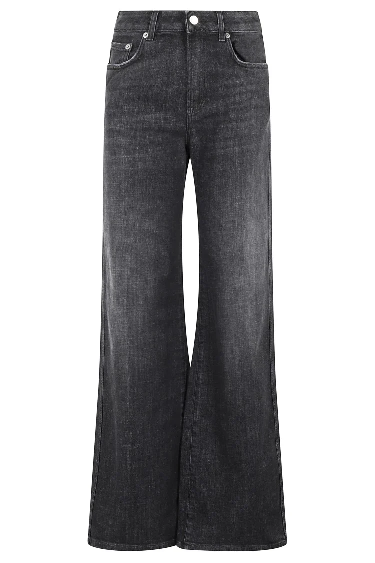 Wide-Leg Black Denim Jeans With Medium Rise