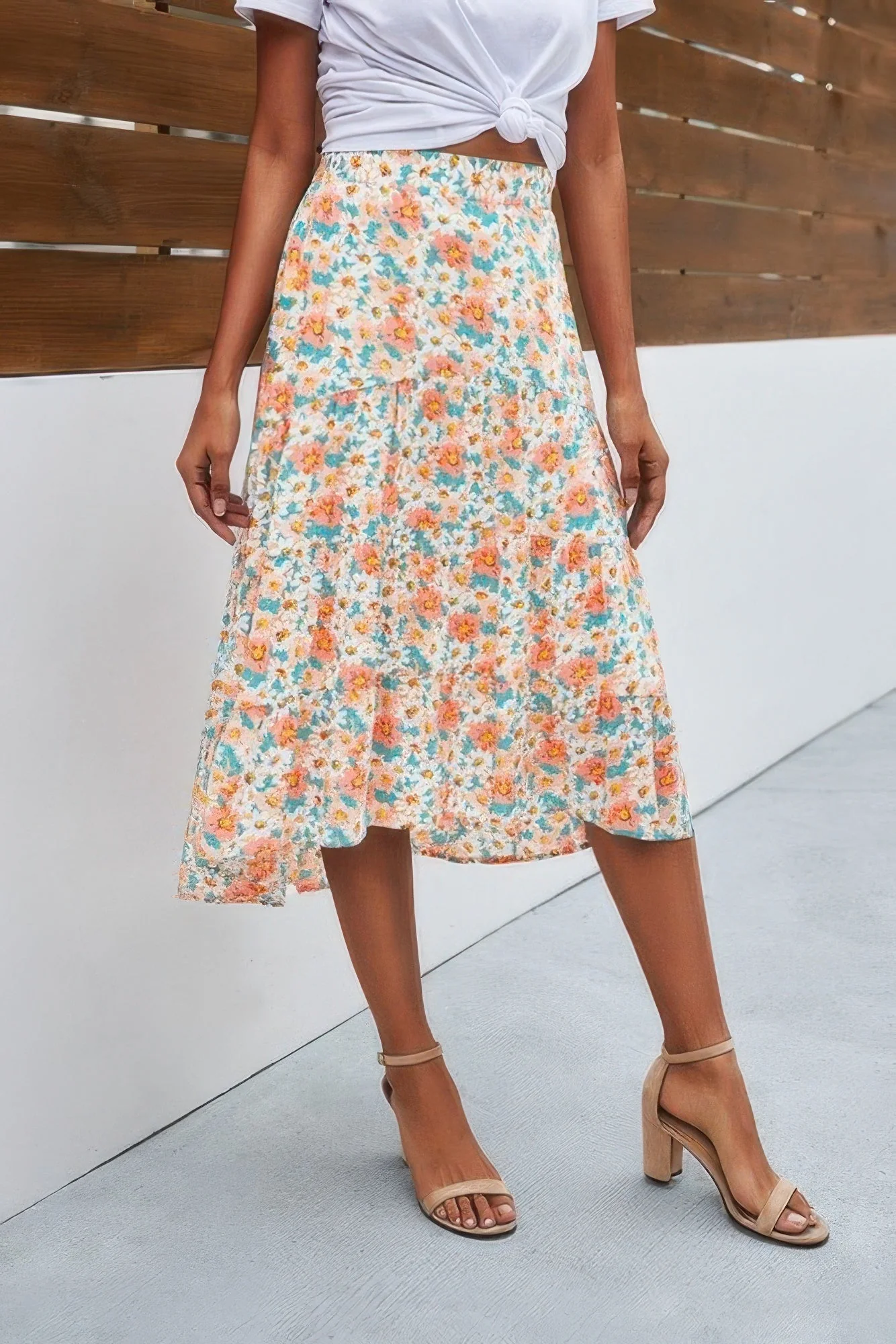 TRUEDAMES Floral Print High Waist Skirt A Line Long Skirt