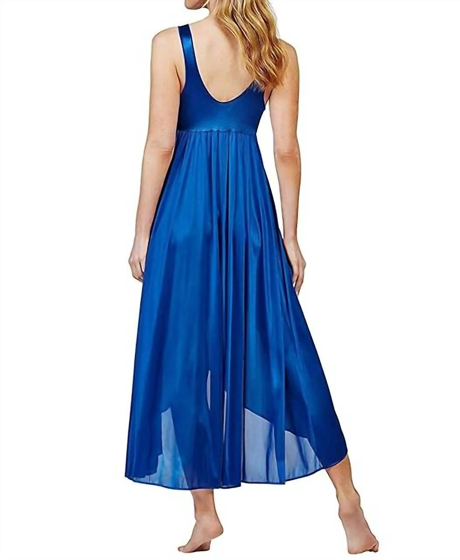 Silhouette Nylon Tricot Hi-Low Gown In Navy