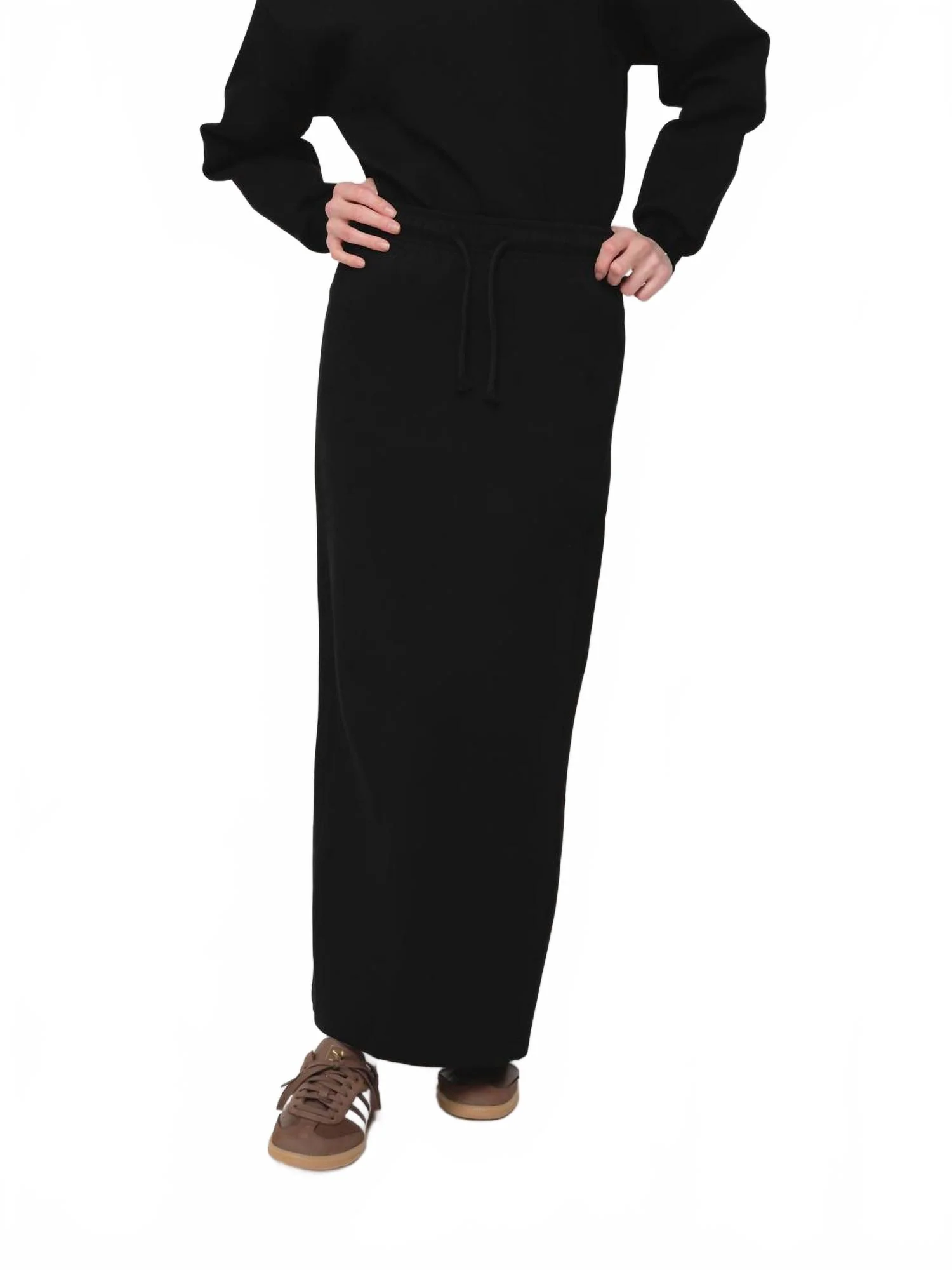 Drawstring Sweat Skirt In Black