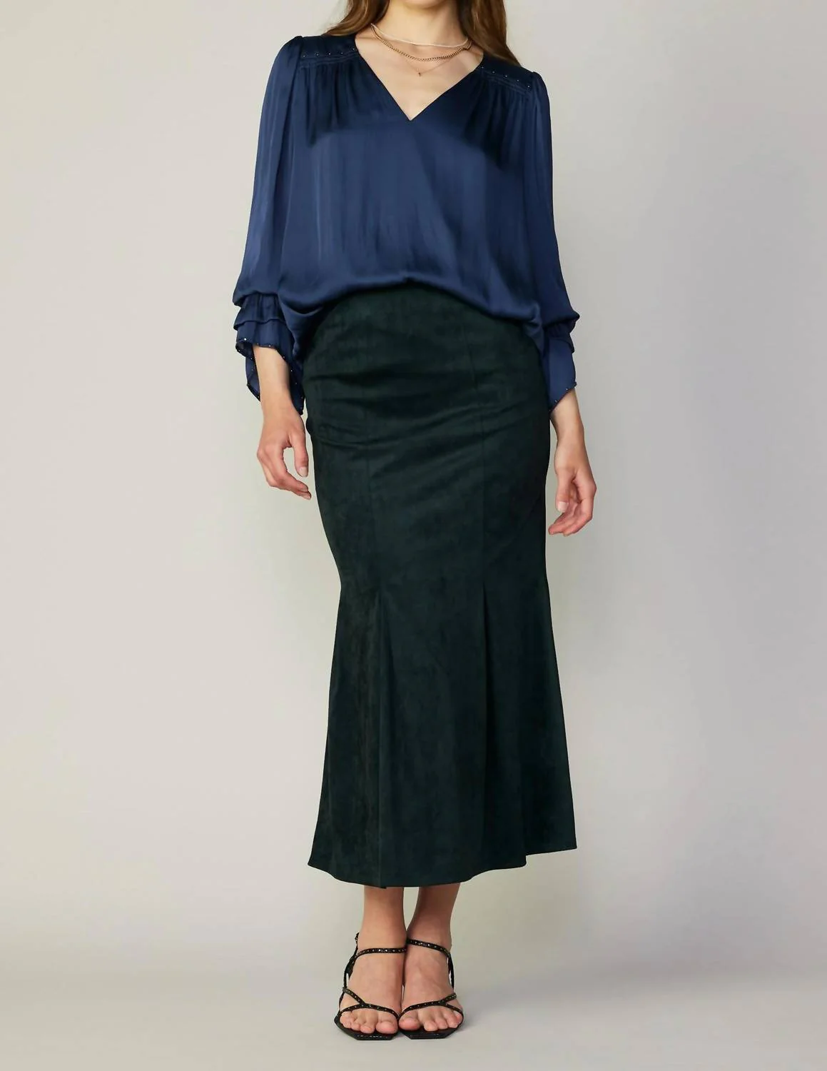 Vegan Suede Fishtail Skirt In Dark Green