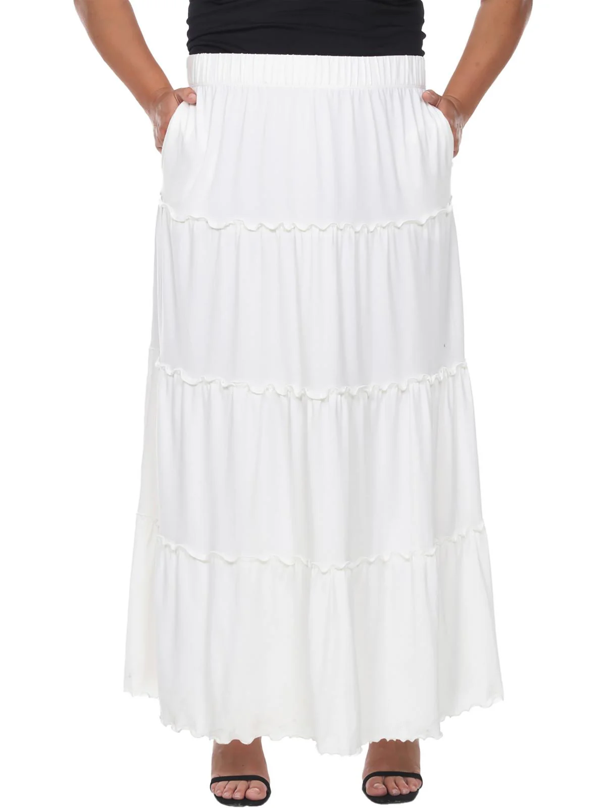 Plus Womens Knit Tiered Maxi Skirt