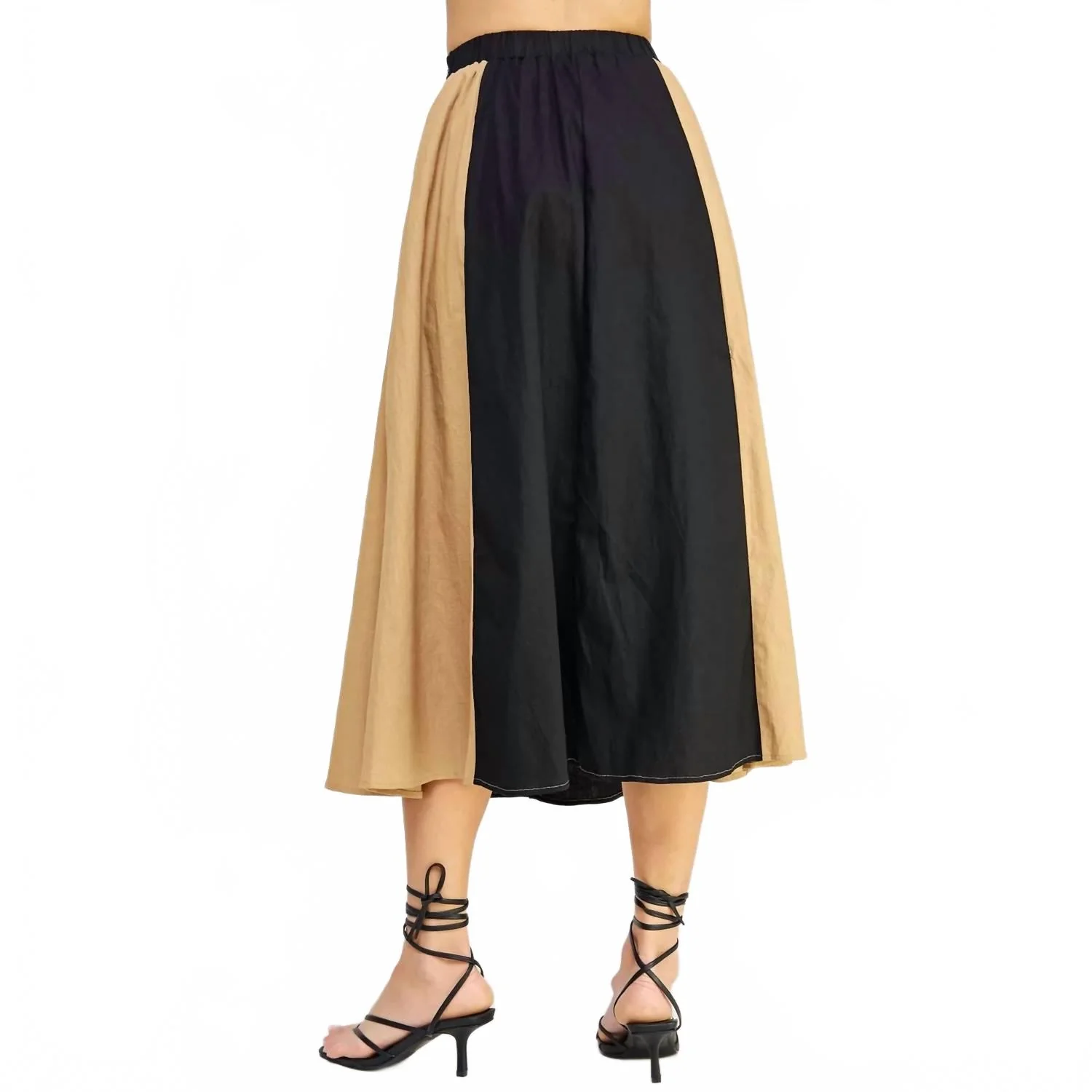 Colorblock Linen Skirt In Natural
