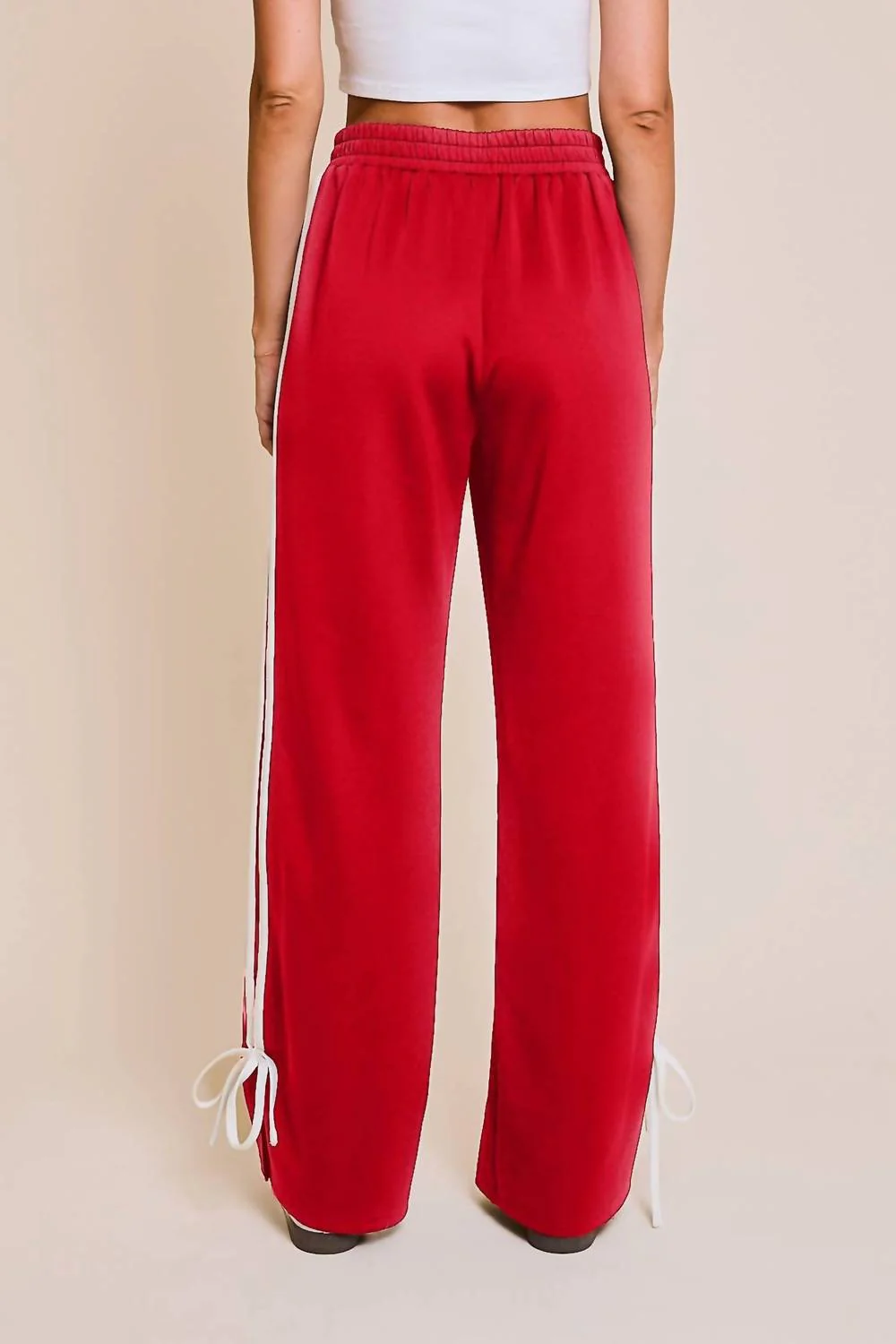 Bow Detail Track Pants In Red-White