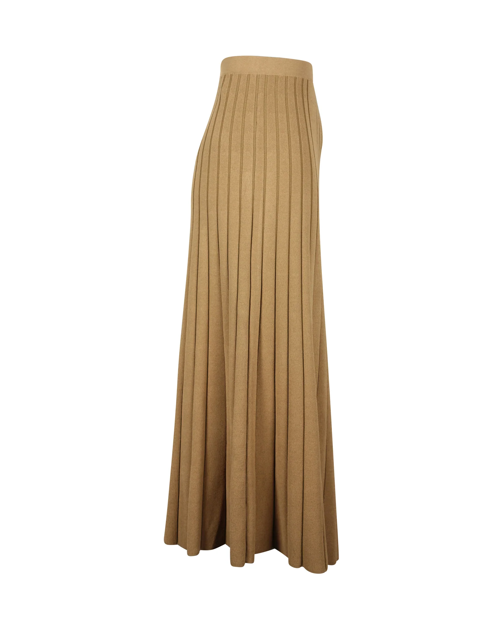 Sandro Paris Ribbed Pleated Midi Skirt in Khaki Viscose