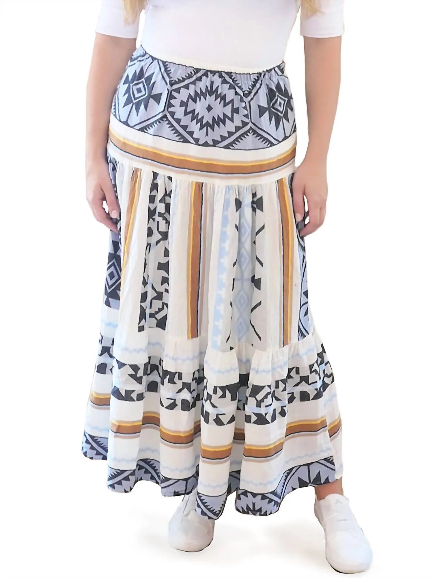 Meraki Tiered Skirt In Blue Multi