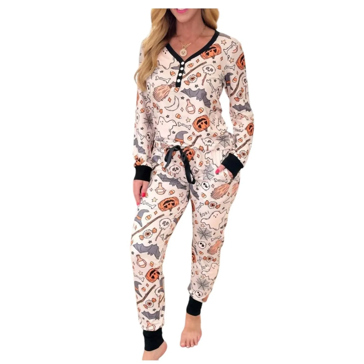 Halloween Pajama Set In Spooky Pumpkin White