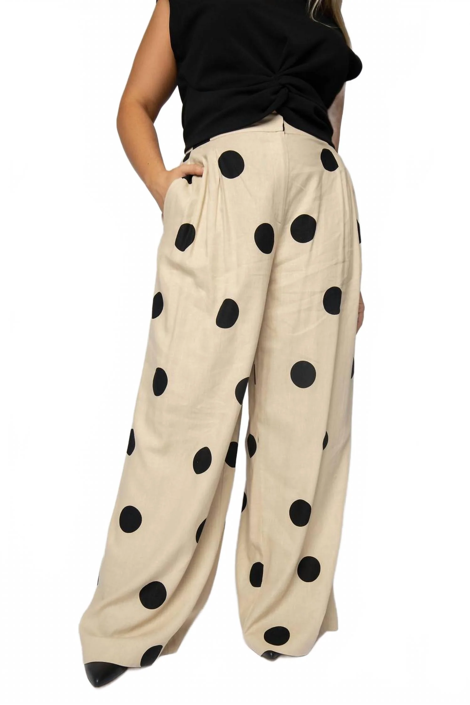 Kenia Wide-Leg Pant - Plus Size In Cream With Black Dots