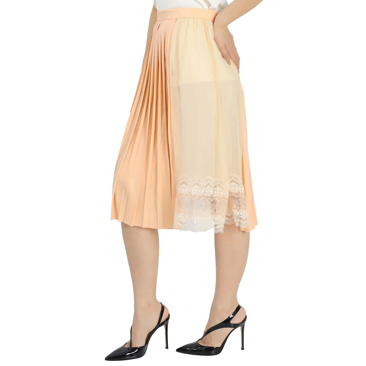 Burberry Ladies Lace Detail Silk Soft Peach Skirt
