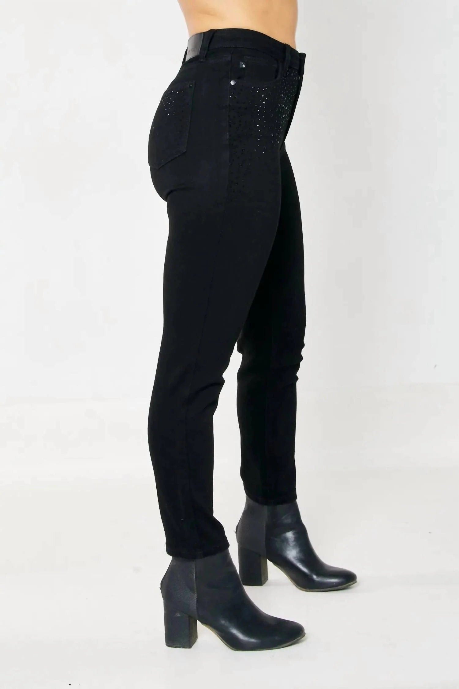 Rhinestone Slim Fit Jean In Black