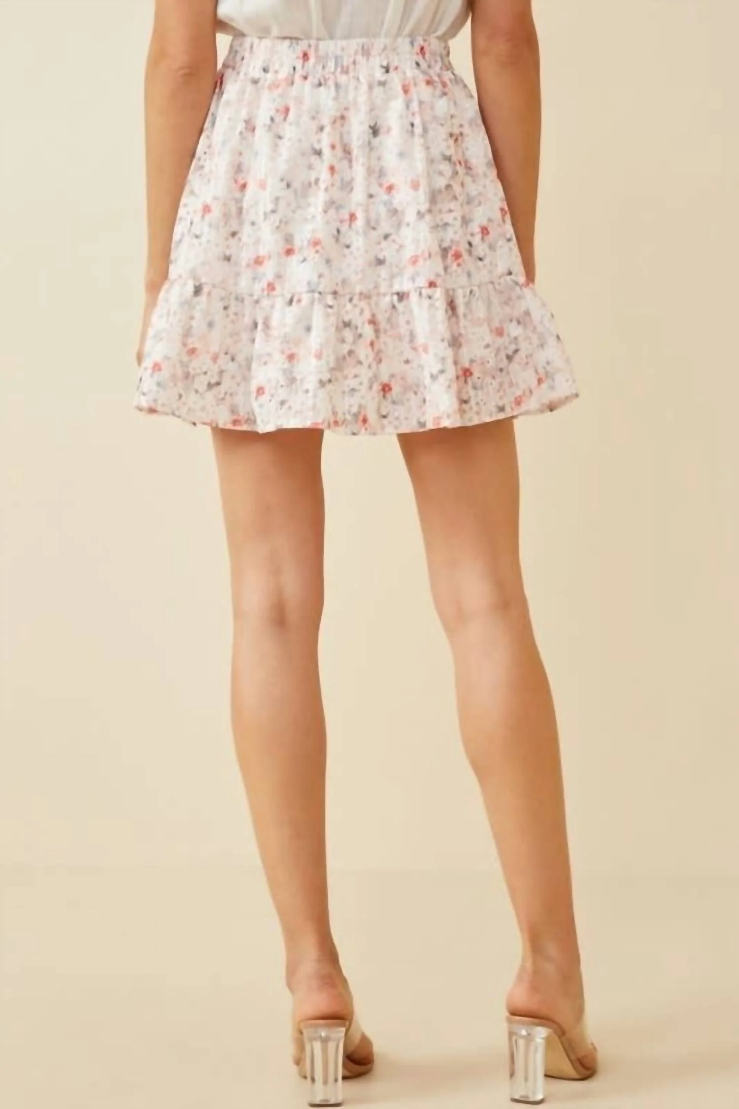 Eyelet Embroidered Floral Elastic Waist Mini Skirt In Pink