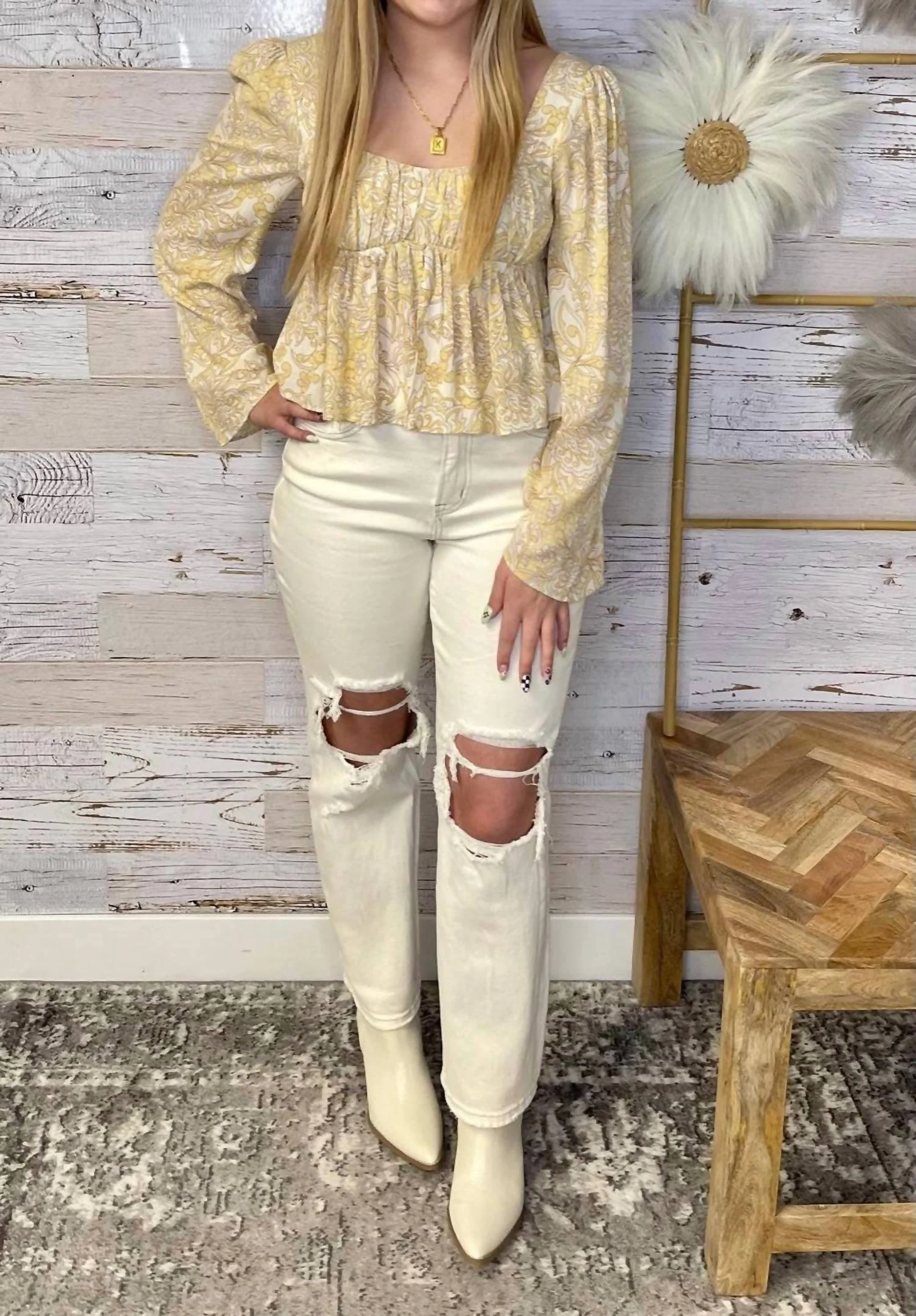 Distressed Dad Jean In Ecru