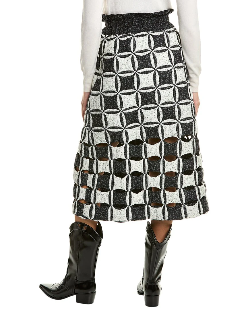 SEA NY Catalina Calico Cutout Midi Skirt