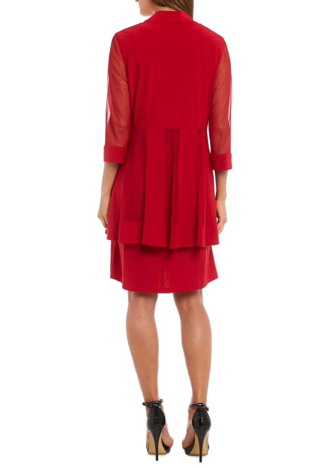3/4 Sleeve Embellished Jacket & Dress Set In Red