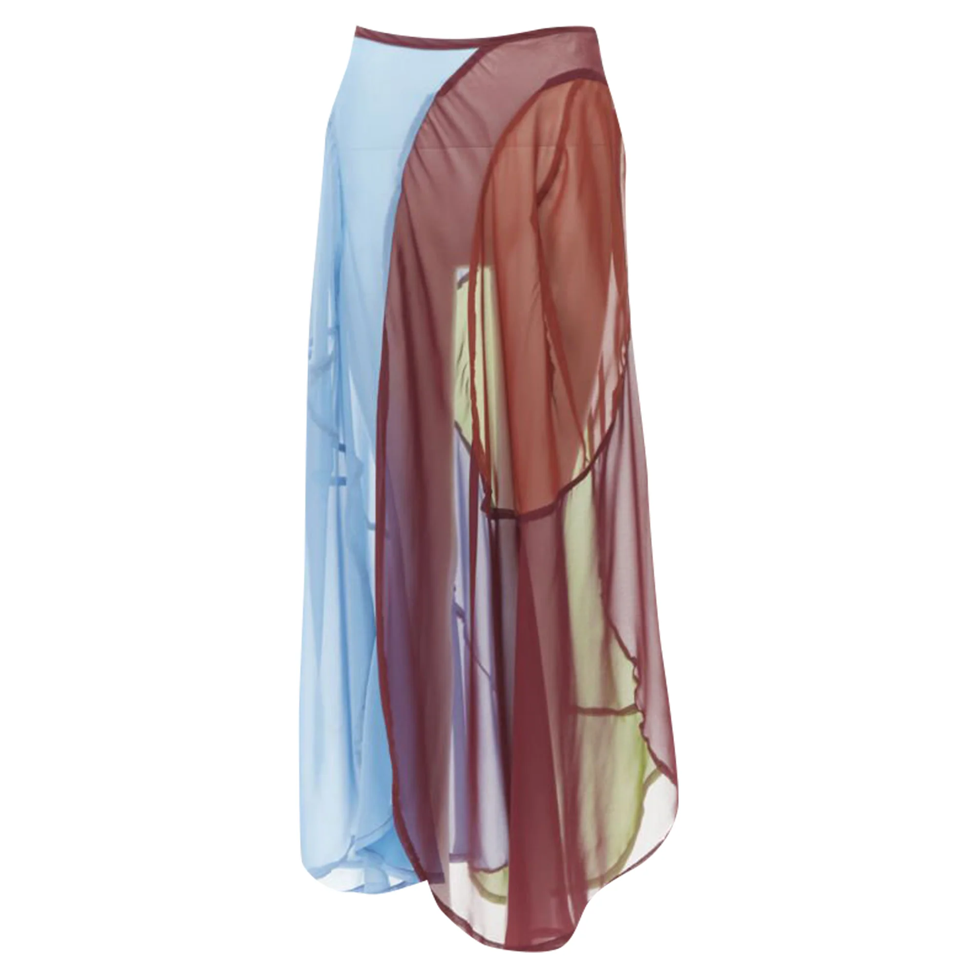 Comme Des Garcons curved seam optical color sheer skirt
