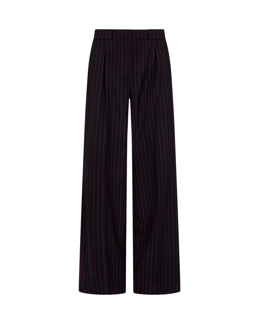 Wool Pinstripe Pleated Trouser - Black/Pink