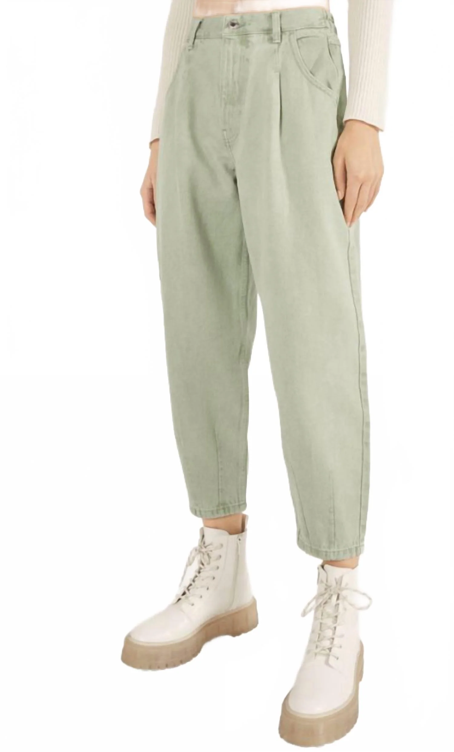 Balloon High Rise Jeans In Sage Green