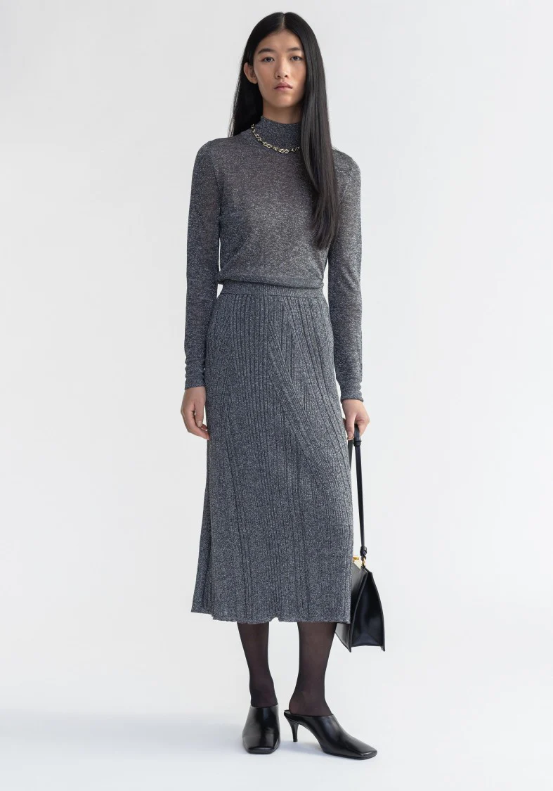 Mossy - Sparkly Ribbed Midi Skirt