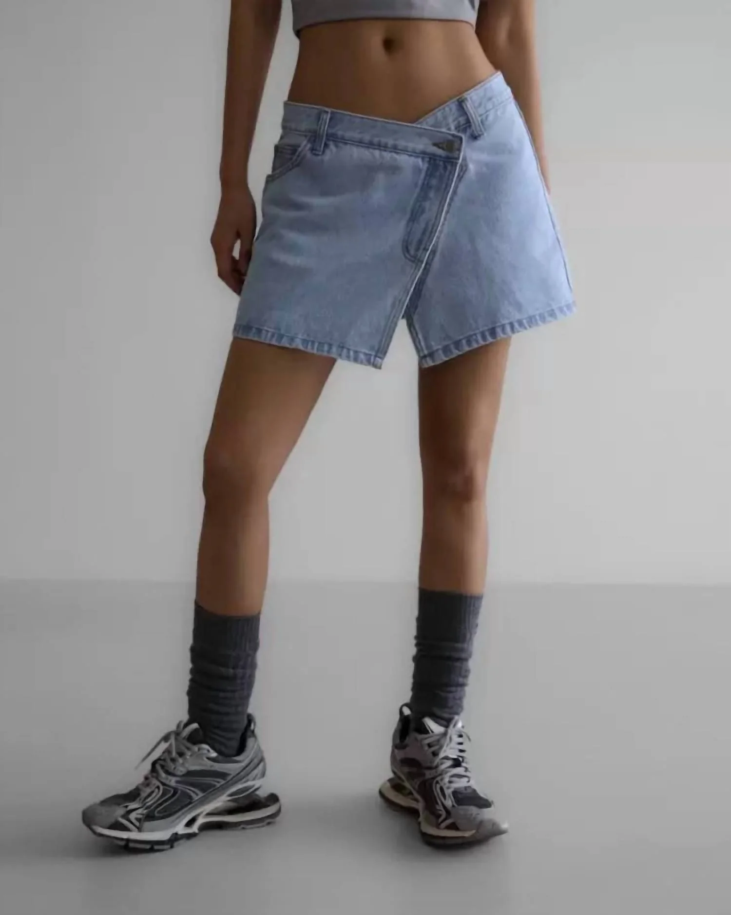 Denim Asymmetrical Mini Skirt In Blue