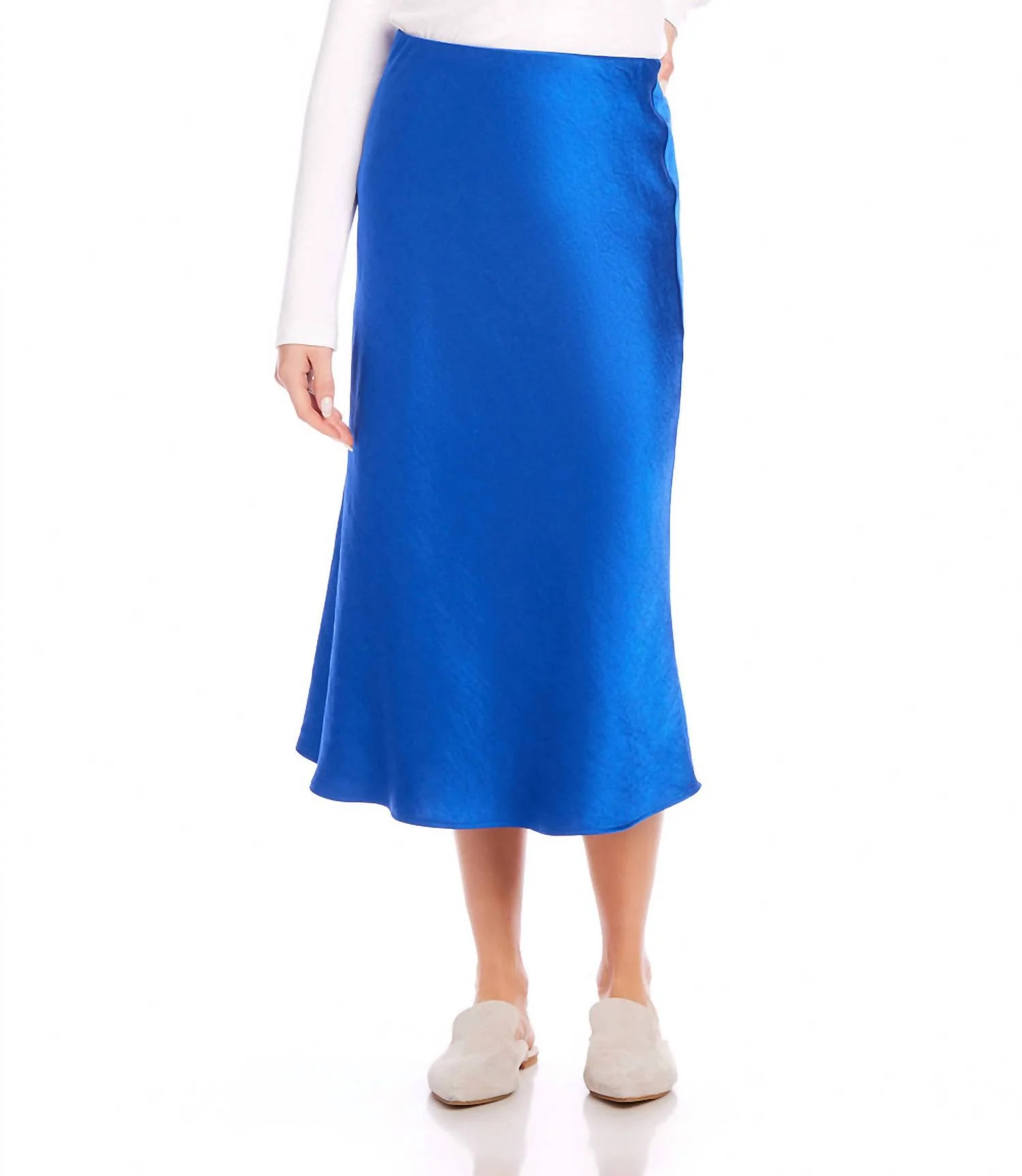 Satin Bias Cut Midi Skirt In Royal
