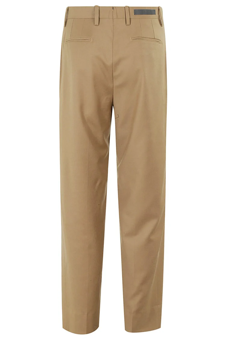 Mud-Colored Wool Pants With Tailored Fit