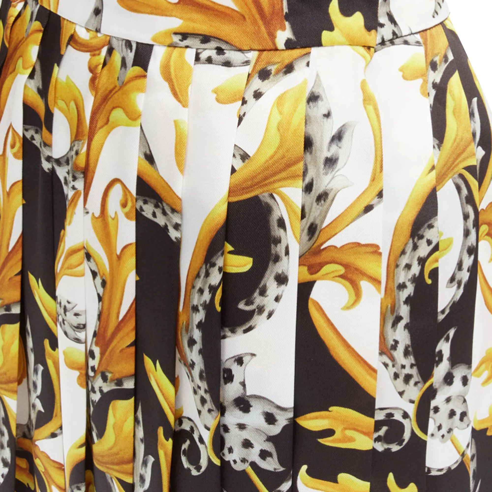 Versace Barocco Acanthus Print Pleated High Slit Skirt
