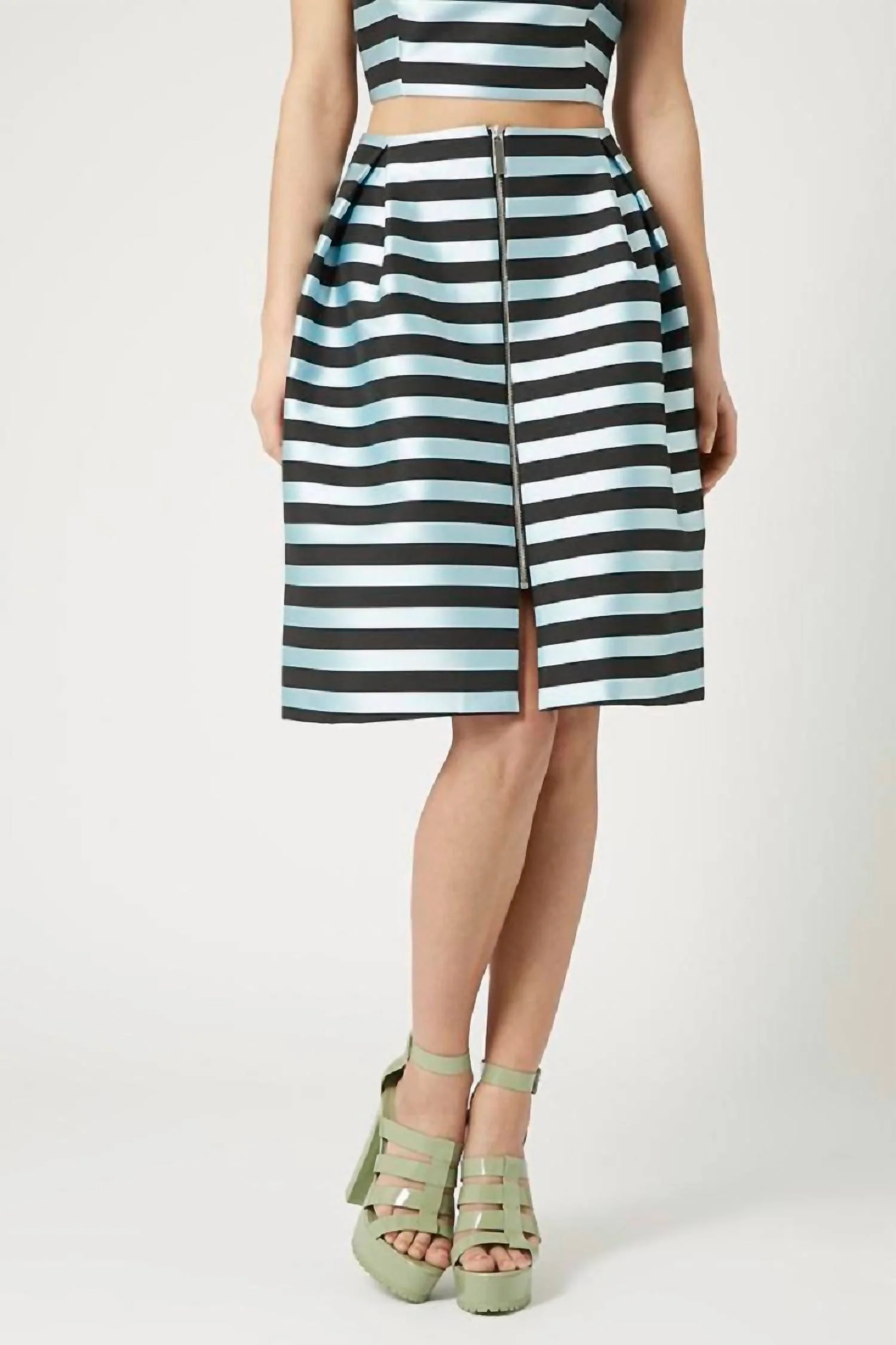 Striped A Line Scuba Skirt In Black/blue