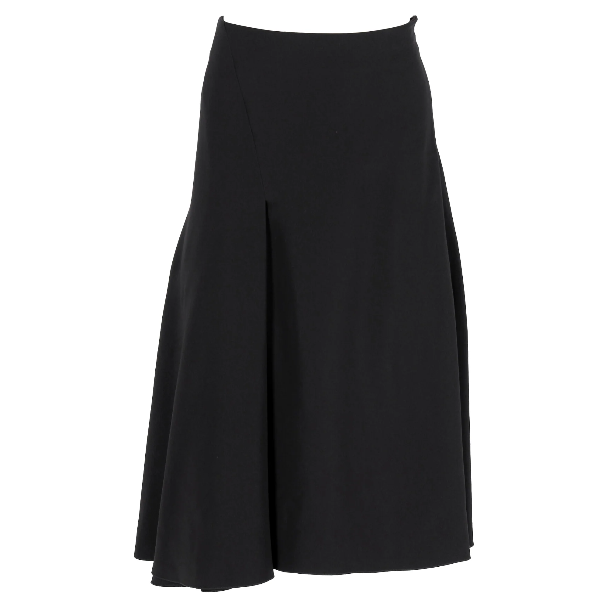 Celine Crepe Pleated Detail Asymmetrical Hem Midi Skirt in Black Viscose