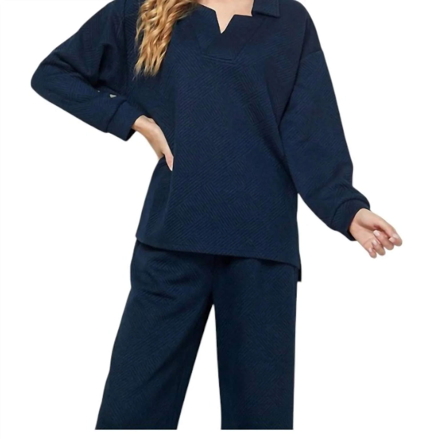 Navy Textured Jogger Set