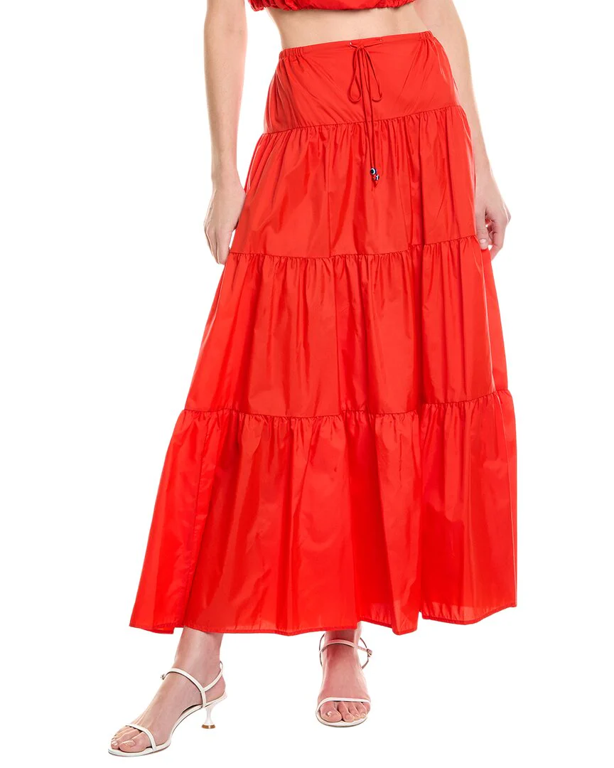 STAUD Lucca Tiered Midi Skirt