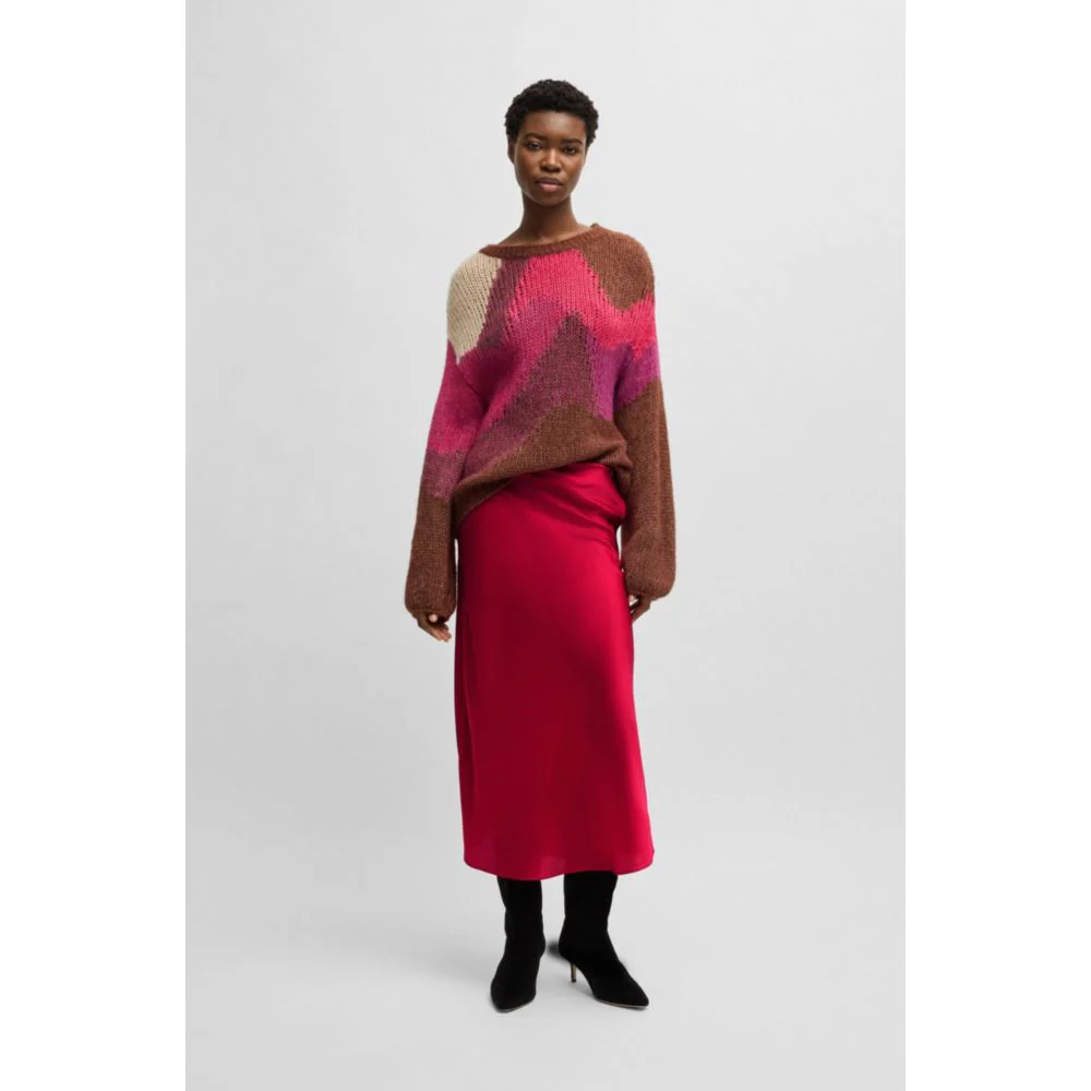 Midi-length skirt in hammered satin