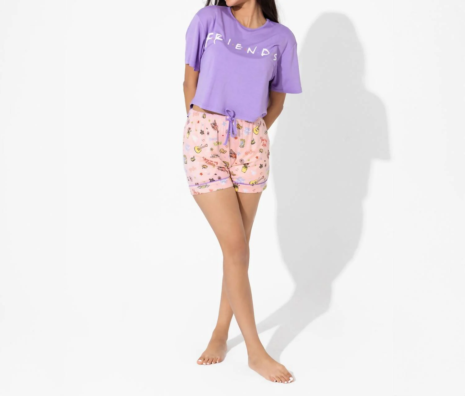 Friends Forever Pajama Shorts Set In Pink