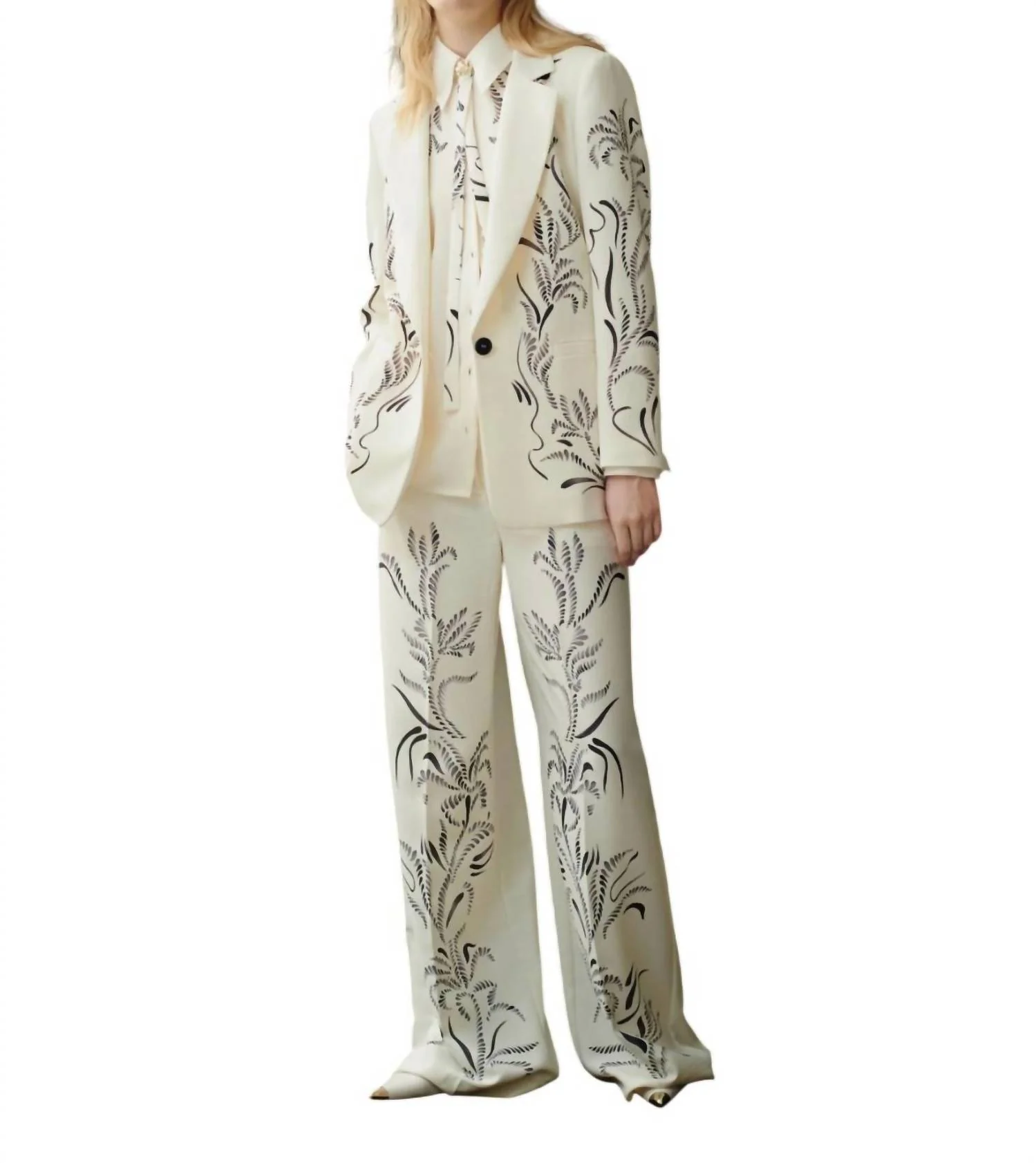 Luciana Printed Satin Blazer In Wool White