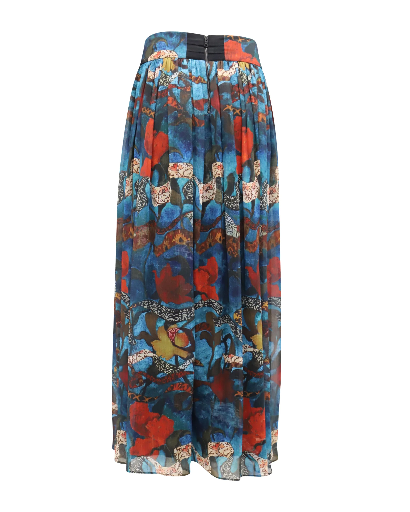 Alice + Olivia Floral Print Maxi Skirt in Blue Polyester