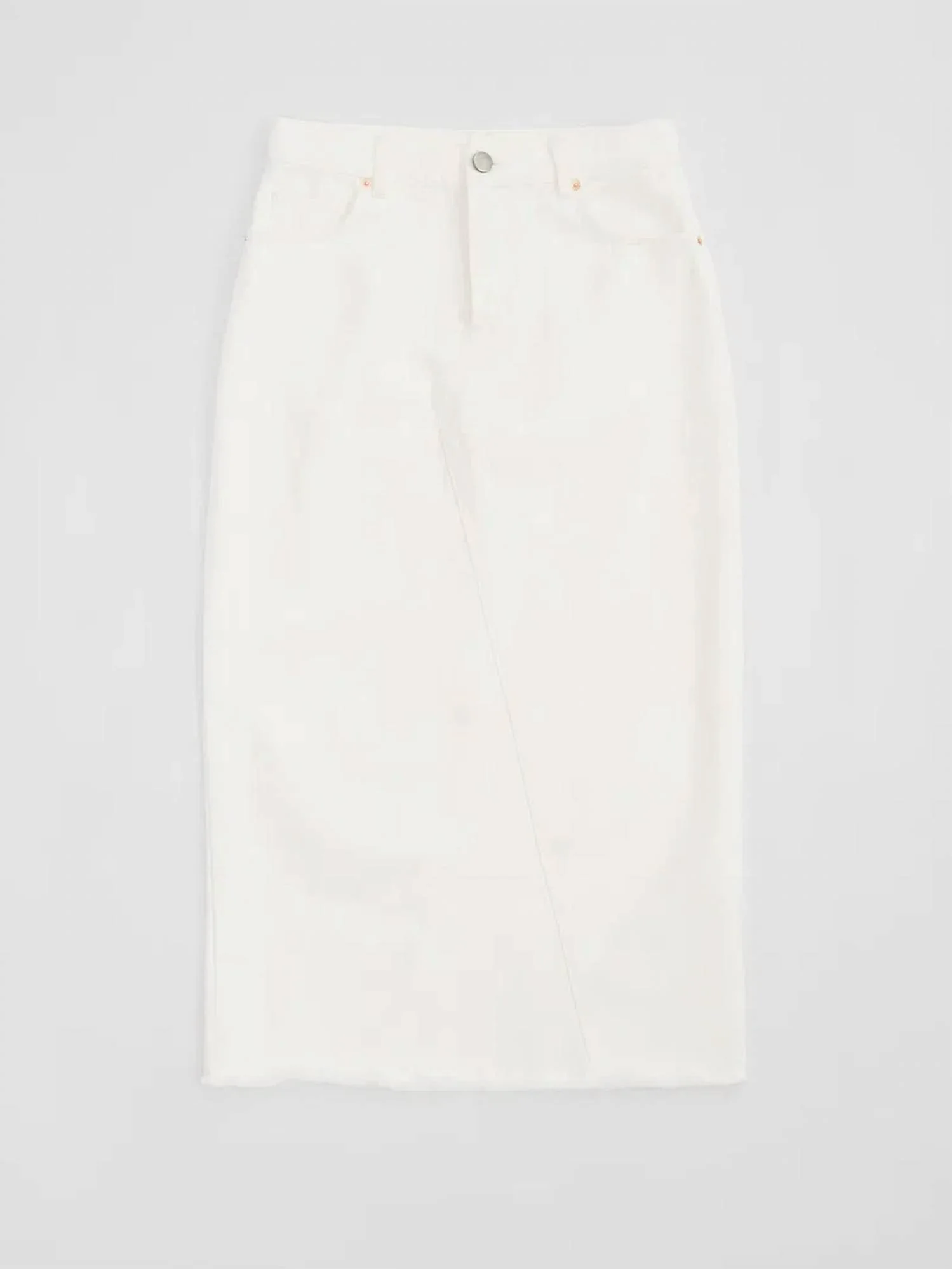 Split Back Organic Cotton Midi Denim Skirt In White