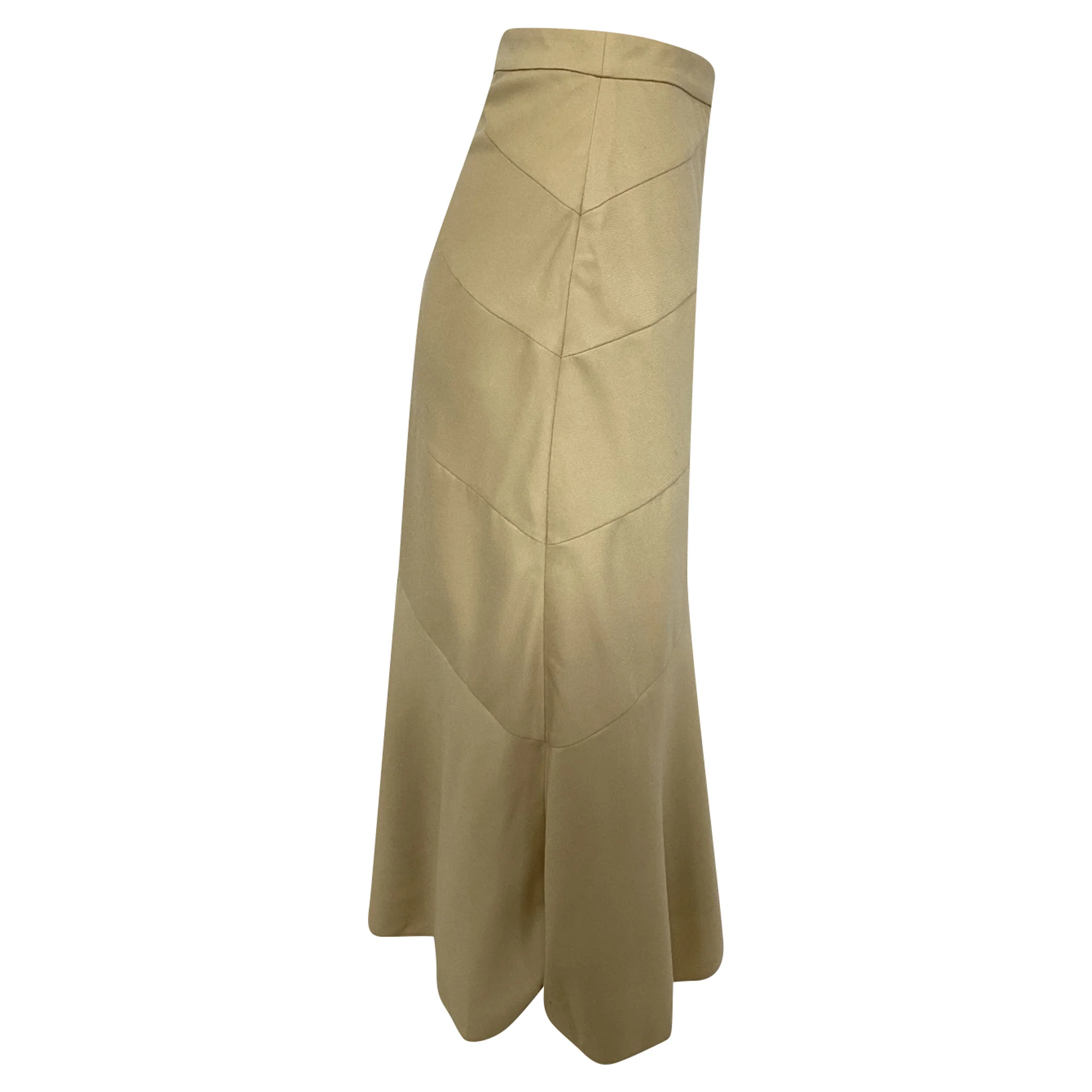 Theory Diagonal Flared Midi Skirt in Khaki Wool