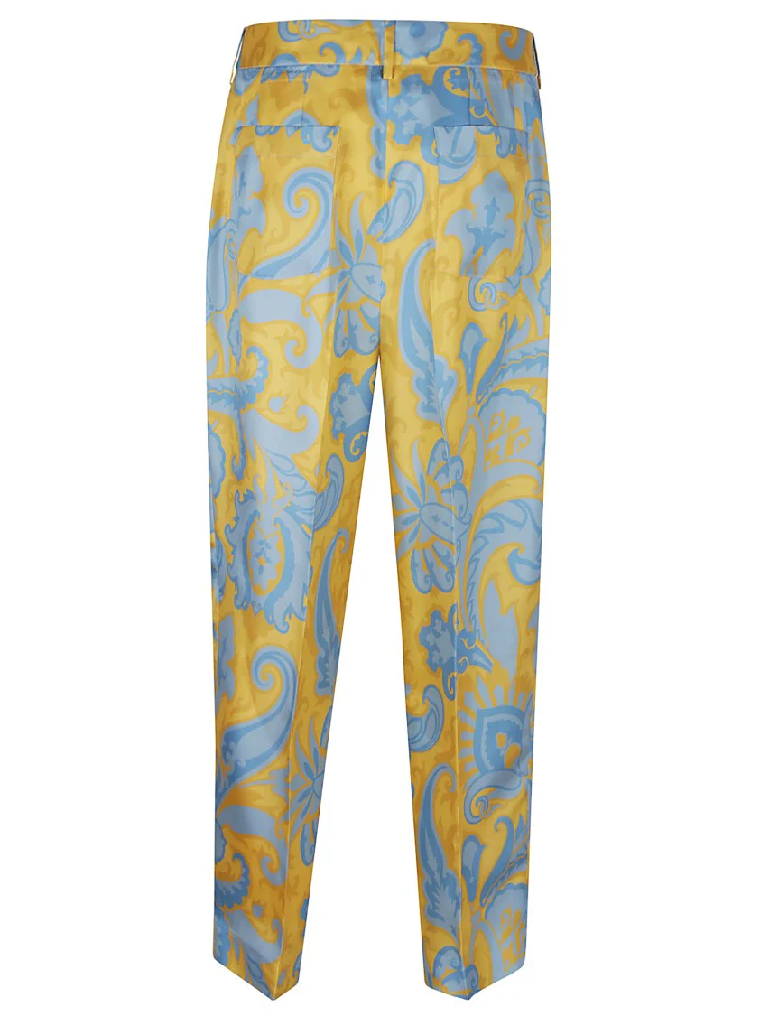 Silk Twill Tailored Trousers With Floral Paisley Print