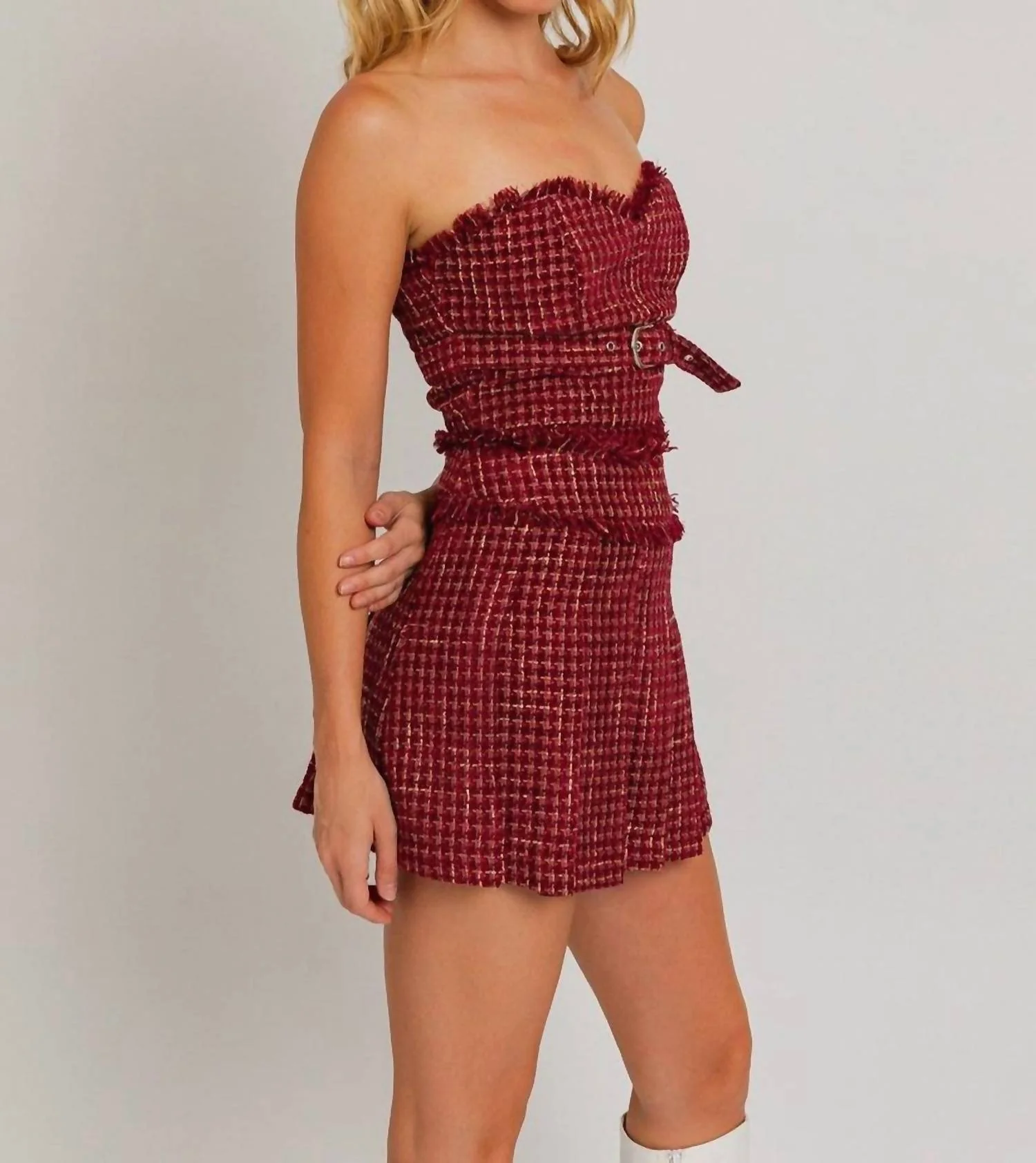 Tweed Skirt In Red Burgundy