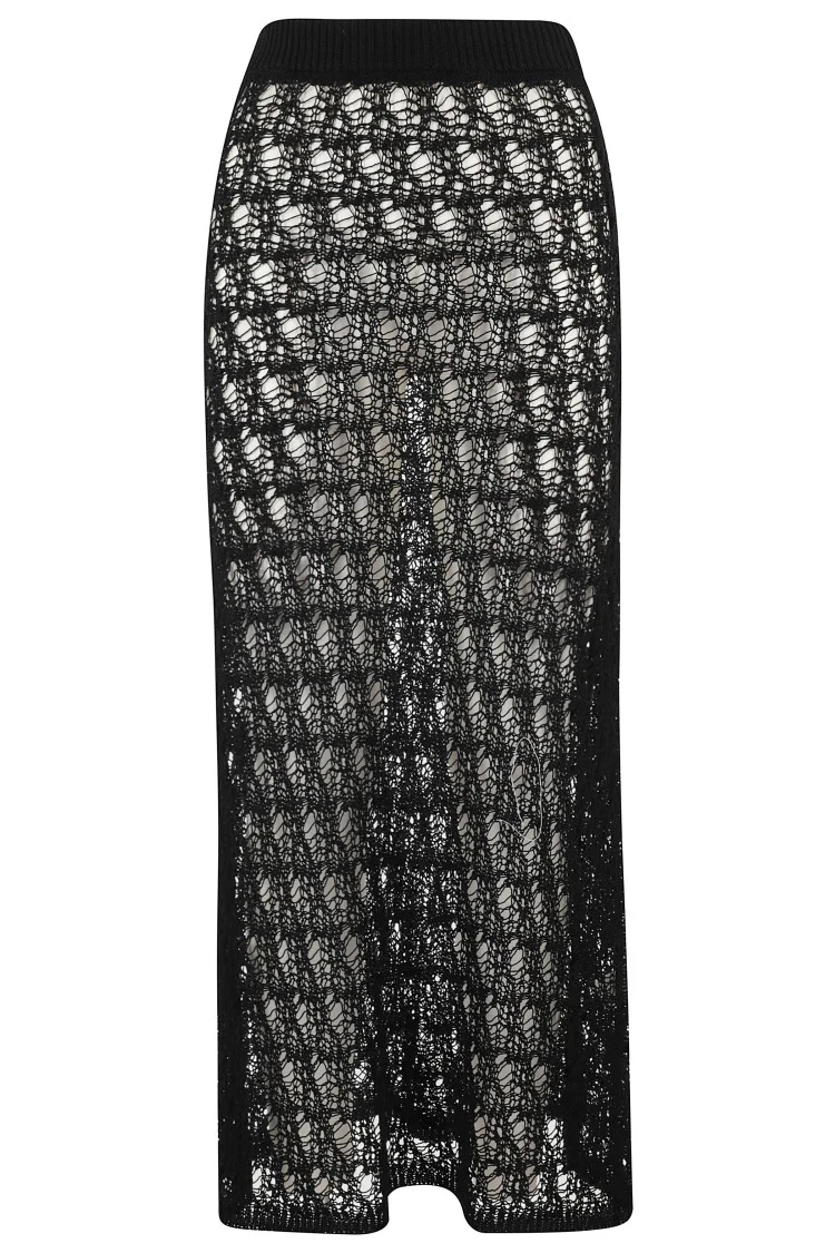 Long Flared Skirt With Lace Knit Design And Removable Shorts