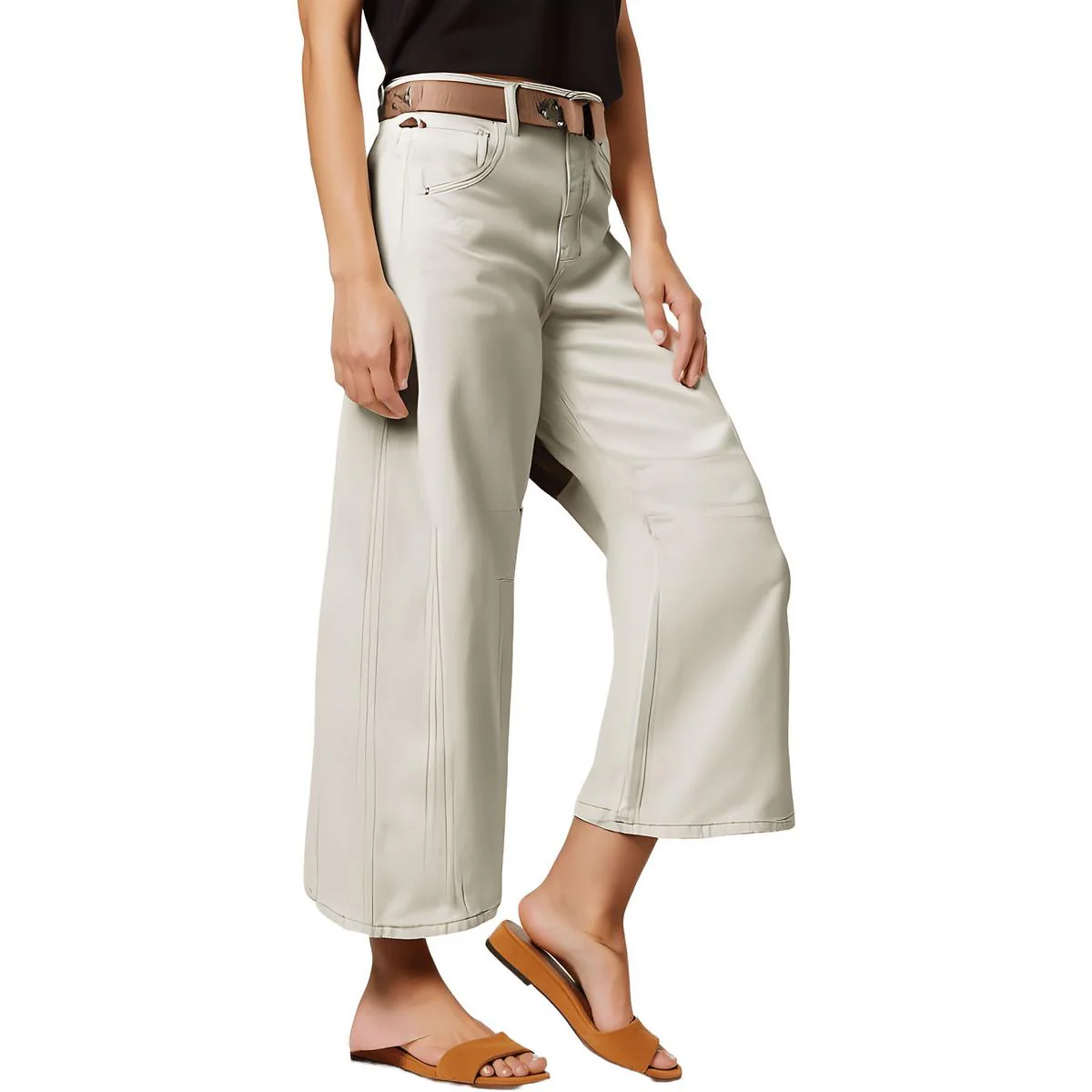 Womens Pocket Denim Wide Leg Jeans