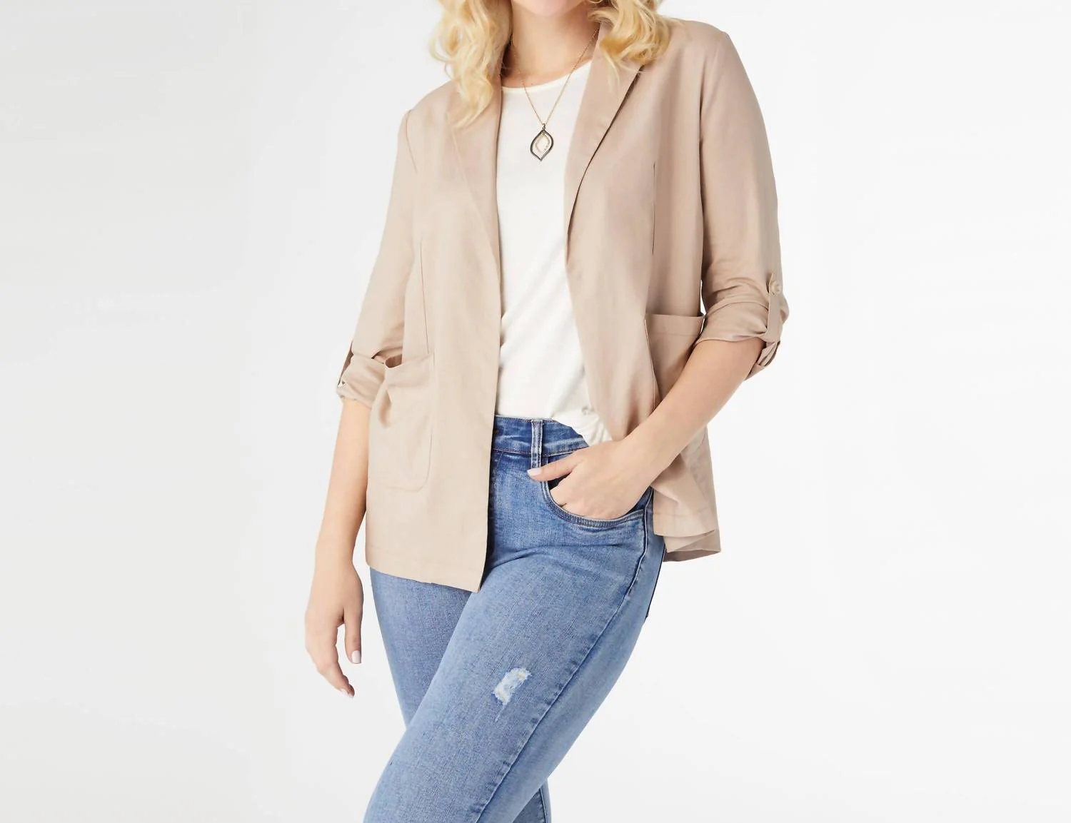 Indra Lightweight Open Blazer In Khaki