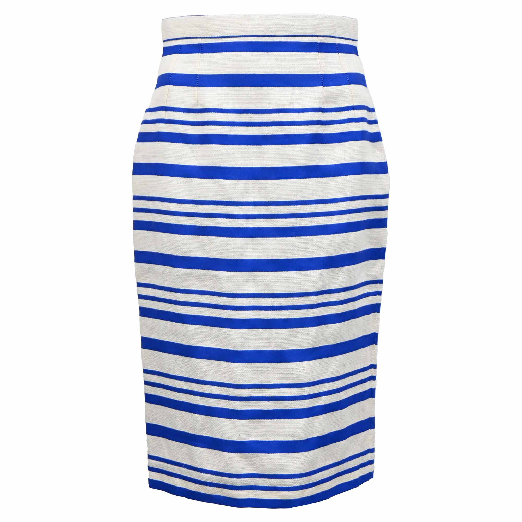 Dolce & Gabbana Striped Midi Skirt in Blue Linen