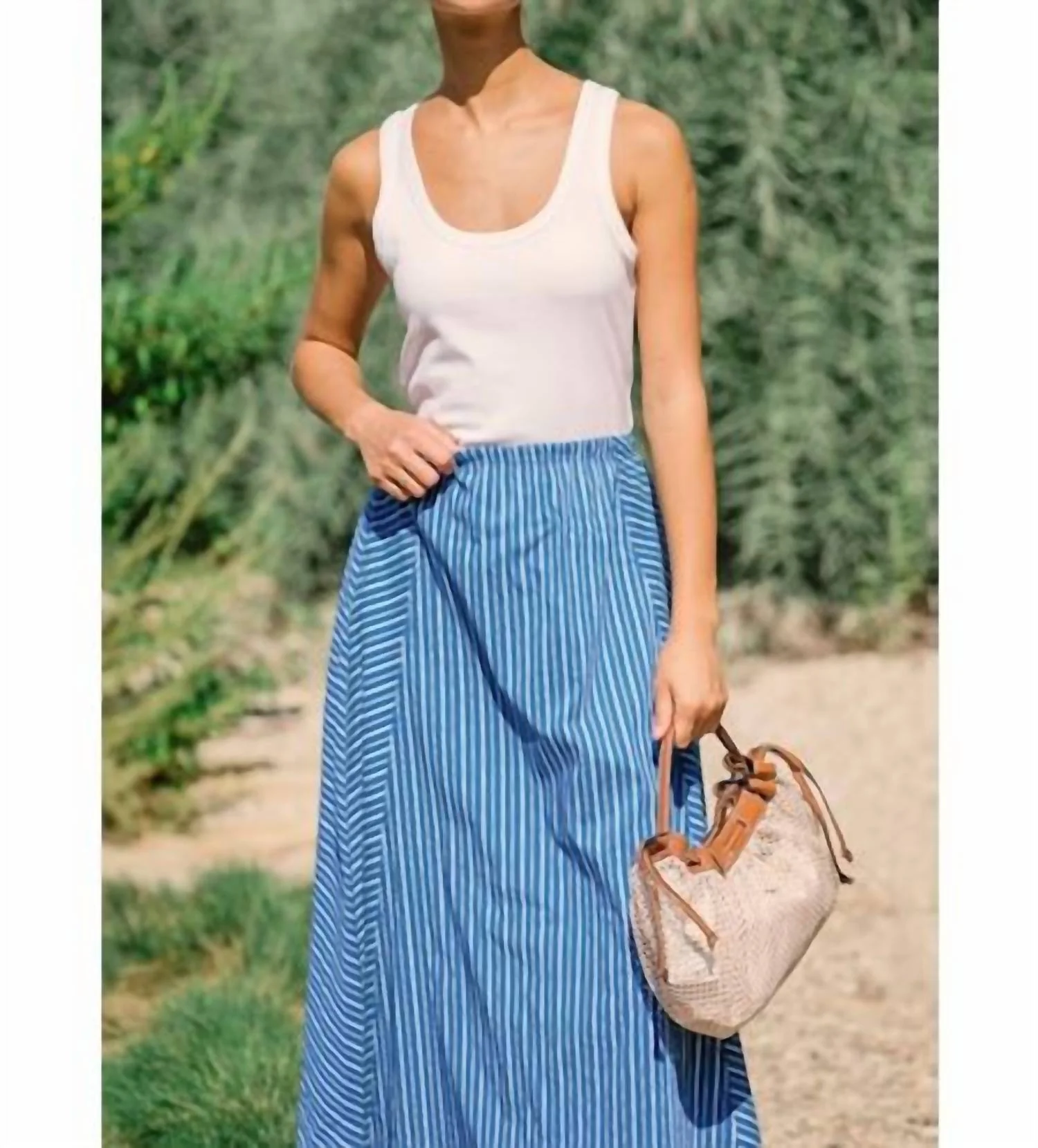 Mermaid Stripe Midi Skirt In Blue