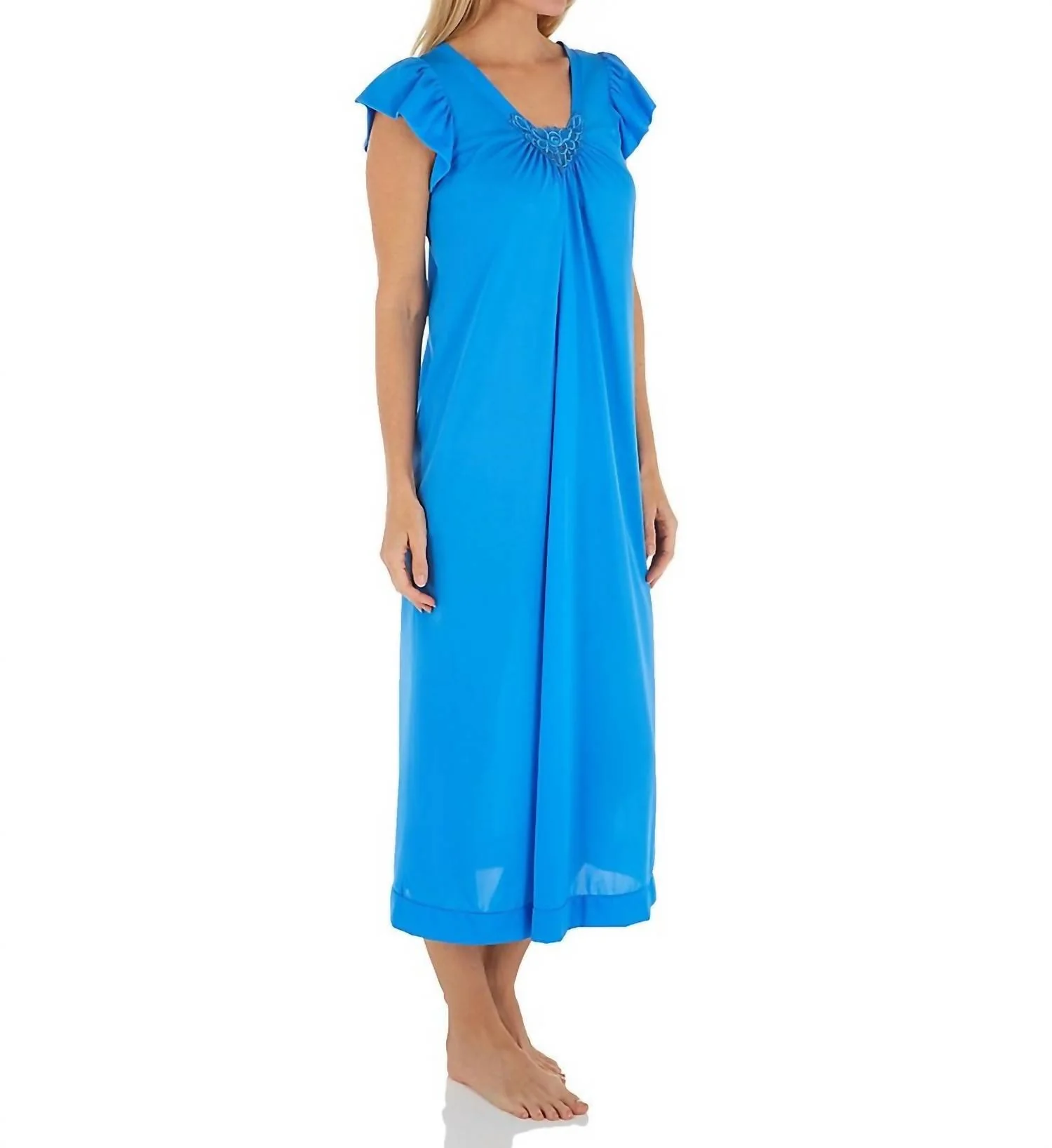 Long Cap Sleeve Nightgown In Sapphire