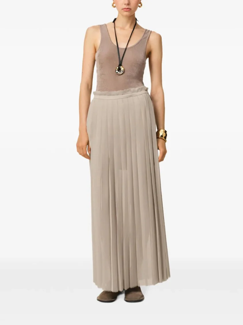 High-Waisted Pleated Skirt With Frayed Edge