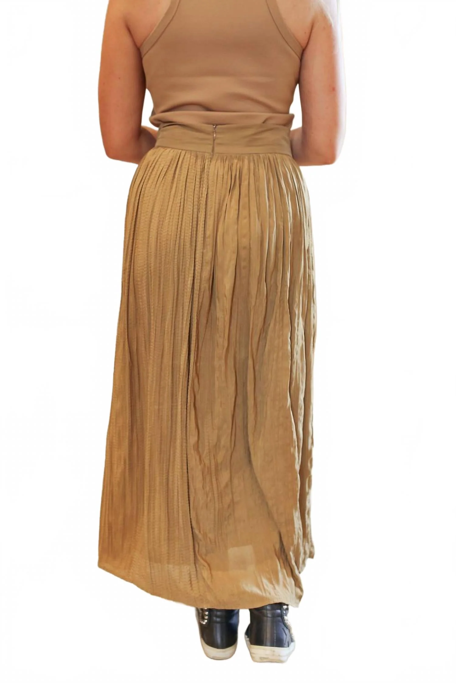 Crinkled Maxi Skirt In Camel