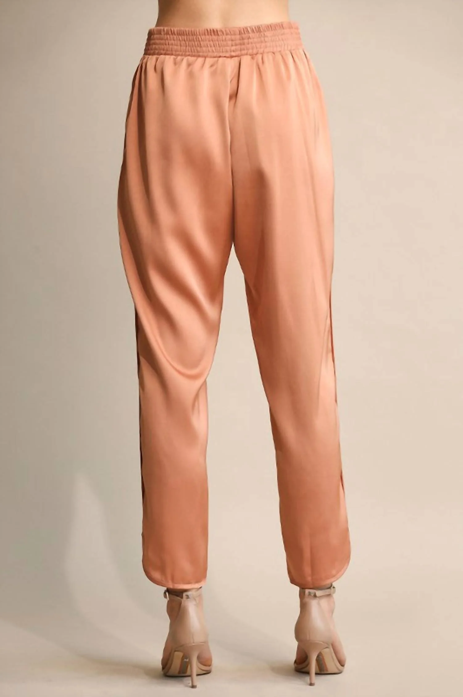 Straight Leg Satin Pants In Rose Clay