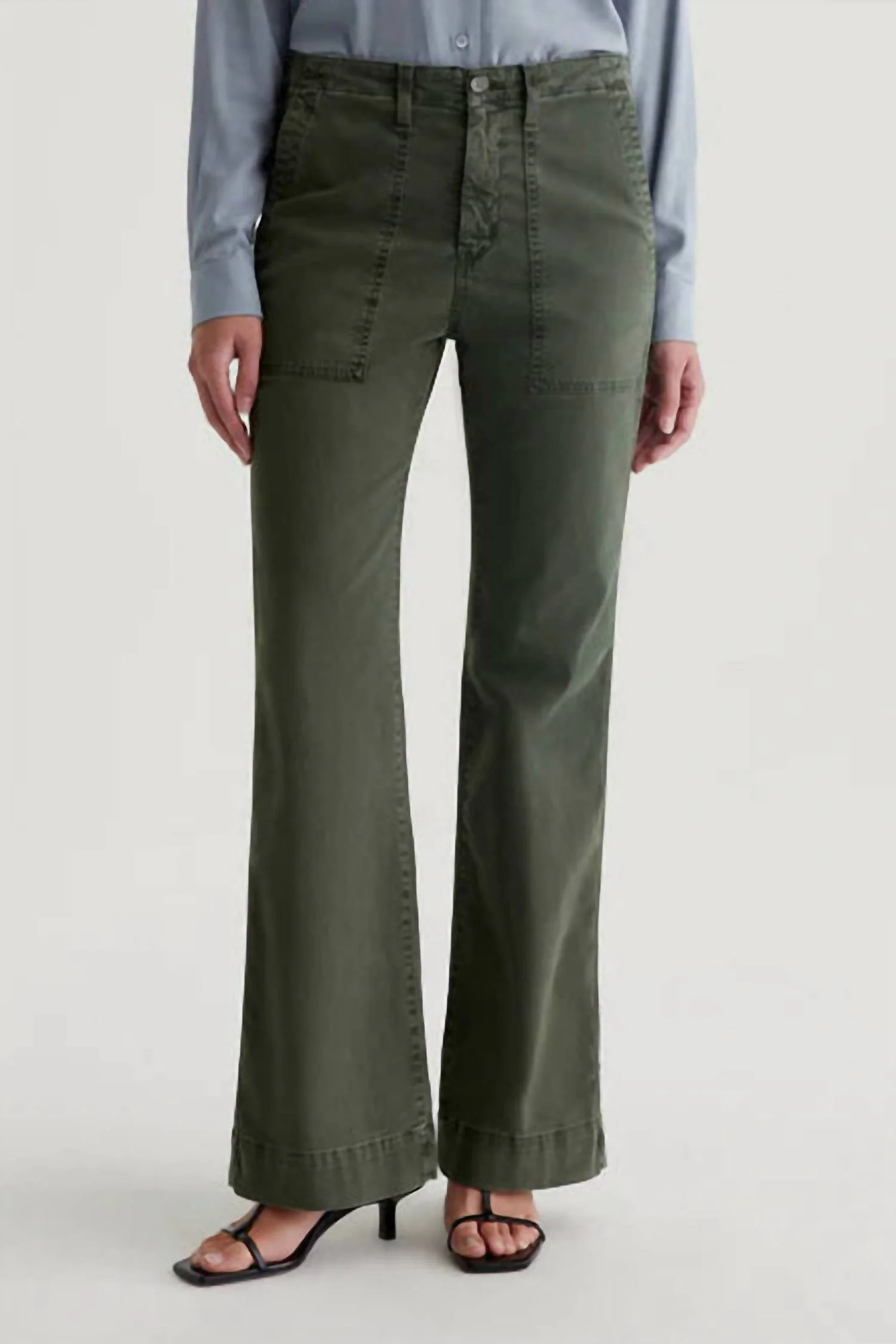Juliet High Rise Utility Flare Jeans In Sulfur Dark Thyme